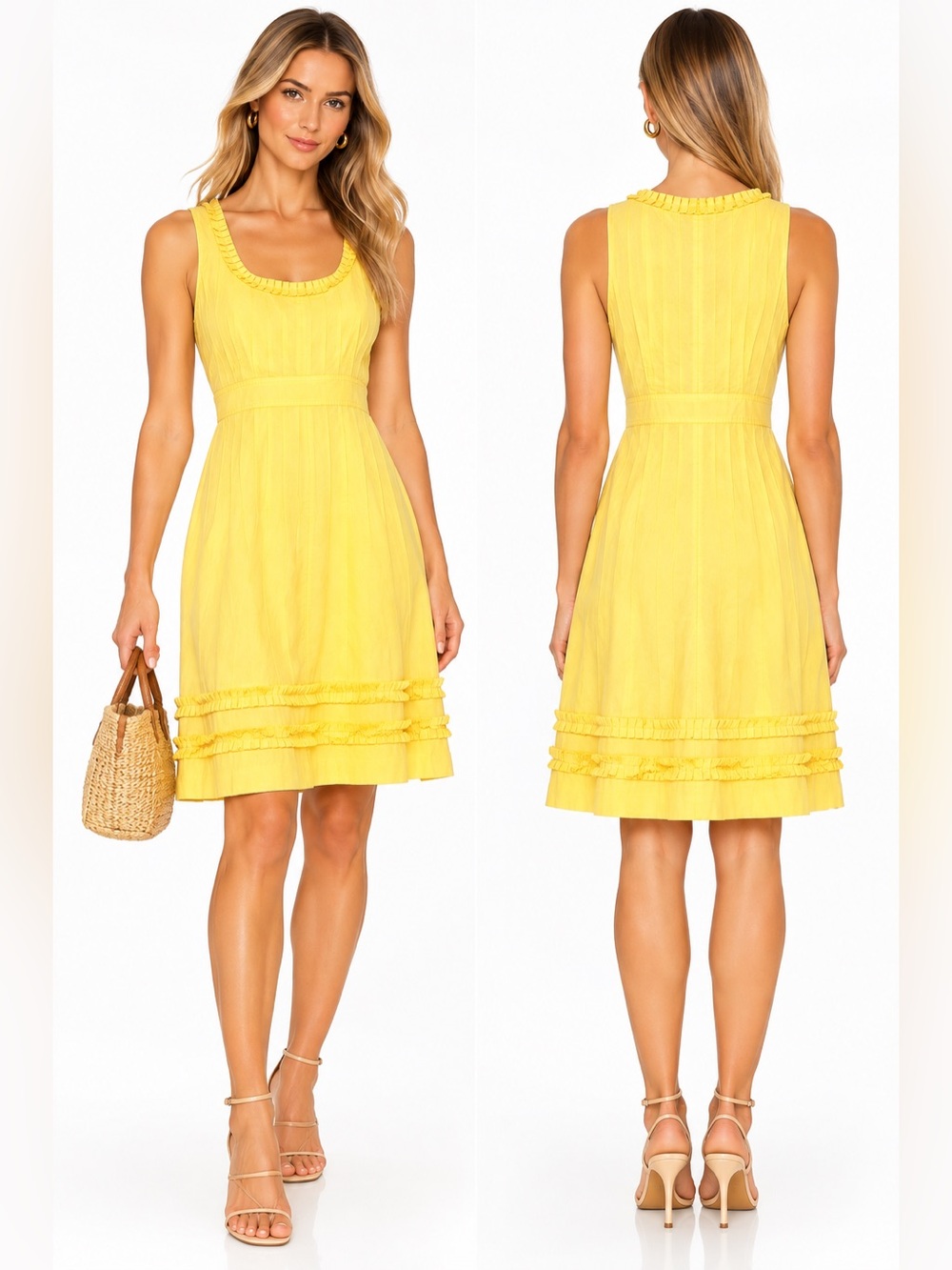 Tory Burch Yellow Cotton Ruffle Sundress Sleeveless Fit & Flare Size 10